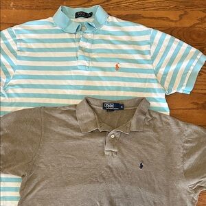 Polo by Ralph Lauren Men's Aqua Striped and Army Green Polo Shirts Bundle XL